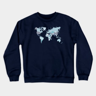 World Map in Blue Crewneck Sweatshirt